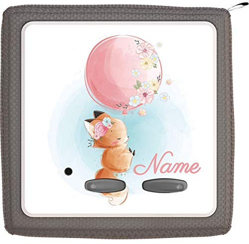 TheSmartGuard Folie passend für die Toniebox | Schutzfolie Sticker | individuell anpassbar | Baby Fuchs fliegt mit Luftballon mit Name personalisiert | Handschrift