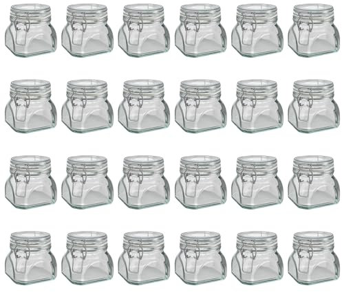 Wellgro Einmachglas mit Bügelverschluss - 550 ml Bügelverschlussglas - Glas Made in Germany - Menge und Farbe wählbar, Farbe:Weiß, Stückzahl:24 Stück