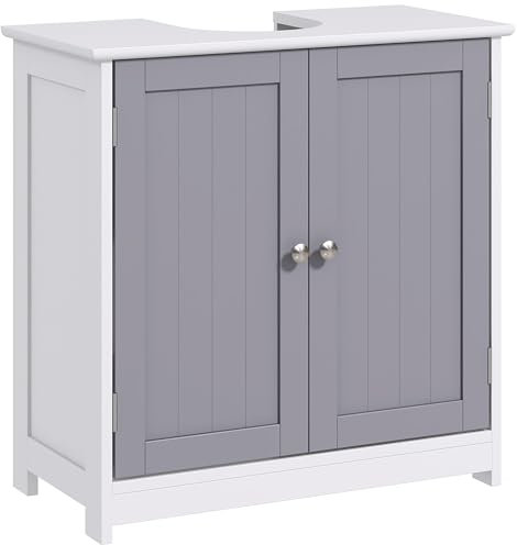 kleankin Waschbeckenunterschrank Badezimmerschrank Waschtischunterschrank mit 2 Türen Regal verstellbar MDF Weiß+Grau 60 x 30 x 60 cm