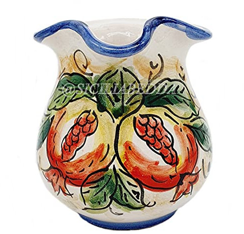 Sicilia Bedda - Brocca Siciliana in Ceramica di Caltagirone - Elegante complemento d'arredo realizzato interamente a Mano (Quartino, Melograno)