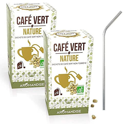 Café vert nature 36 sachets + 4 pailles en inox