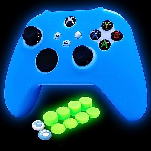 HLRAO Funda de silicona que brilla en la oscuridad para mando Xbox Series X, funda protectora de goma suave antideslizante para mando Xbox Series S con 10 tapas de agarre para el pulgar que brillan en