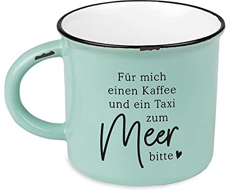 Kaffeetasse vintage| Keramik Becher zum verschenken | maritim | 400 ml | Taxi zum Meer, Türkis