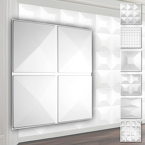 HEXIM 3D Wandpaneele, PVC Kunststoff weiß - Pyramiden Design Paneele 50x50cm Wandverkleidung (2QM HD023) Hintergrund Schlafzimmer wall panel