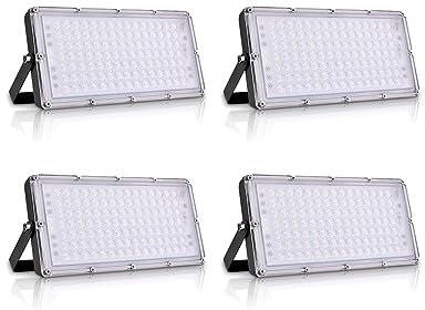 Sararoom 4 Pièces Projecteur Extérieur LED 100W 10000LM 3000K Blanc Chaud Lampe de Sécurité Imperméable IP65 Spot Extérieur pour Jardin Garage Couloir Terrasse Eclairage