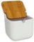 Tradineur - Salero de cerámica y tapa de bambú, recipiente para la sal, cocina, hogar (Blanco - 11,3 x 11,3 x 12 cm)