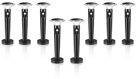 Auraglow Wireless Battery Powered Outdoor PIR Motion Sensor Activated Modern LED Weatherproof Garden Path Spike Lights – Eight Pack with Spike and Mounting Base