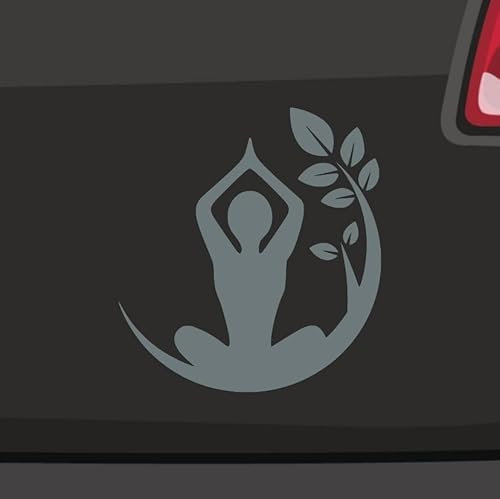 Stickerfreaks Lotussitz Aufkleber 6,5x6cm Grau - Made in Germany - ORACAL - für Auto, Glas, Metall, PVC, Holz - Yoga & Spiritualität - Lotus Pose - Orientalisch - Baum & Blatt - Outdoor - 1 Stück