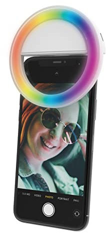 DigiPower RGB Selfie Handy Ringlicht, 36 LED 3 Helligkeitsstufen, USB wiederaufladbare Ringleuchte, für Smartphones, Live- Streaming, Make-Up, YouTube, TikTok und Vlogging, weiß, DP-VRL1RGB