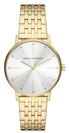 Armani Exchange Damenuhren , Dreizeigeruhrwerk, 36MM Gold Edelstahlgehäuse mit Edelstahlarmband, AX5579