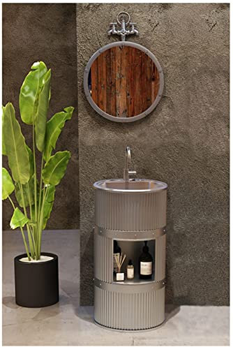 ZTGL Mobile da Bagno con Lavabo e Lavandino, Ferro Battuto Stile Industriale Mobile Bagno con Specchio, Lavabo a Colonna 41x41x83 cm Lavandino Bagno Retro, d'Argento