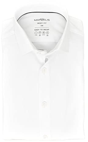 Marvelis Herren Easy to Wear Hemd Body Fit Kent Kragen Langarm Stretch Einfarbig Hellblau