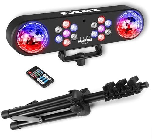 Fuzzix AllStar2 LED Disco Licht mit Fernbedienung, Discokugel und 2x PAR Partylicht Set, DJ Licht Stativ, Lichtorgel Musikgesteuert LED, Discolicht Partylicht, Mobile DJ Lichtanlage, Partybeleuchtung