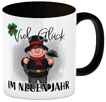 Viel Glück Kaffeebecher mit Schornsteinfeger als Tasse für mehr Glück im neuen Jahr für Freunde und Familie oder Kunden Kaffeebecher Schwarz Der Kaffeebecher ist eine schöne