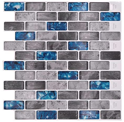 Selbstklebende Mosaik Folie Vinyl Rechteck Verbund grau blau changierend Wand Fliesenspiegel Küche