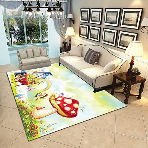RUGMRZ Flickenteppich Waschbar Teppich Pastell Teen Mädchen Zimmer Dekoration Cartoon Print Schlafzimmer Bett Teppich Kuschelige Teppiche 160X230CM