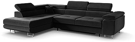 ALTDECOR Ecksofa Links mit Schlaffunktion und Bettkasten mit Gasdruckfeder, Polstercouch in L-Form Links angeordnet, rückenecht gepolstert, ideal als Gästebett - GUSA - 272x202 cm Schwarz