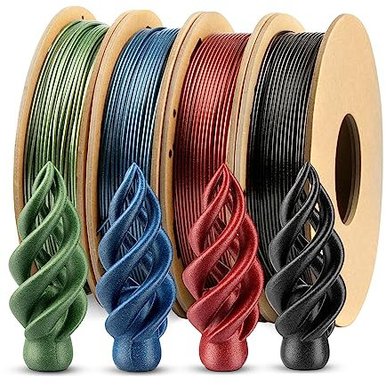 Funkelndes PETG Filament 1,75 mm, TINMORRY Filament PETG 3D Druckmaterialien, Kompatibel mit Bambu FDM 3D-Drucker, 1 KG 1 Spule, Combipack 250g x 4 Spulen, Schwarz+Rot+Grün+Blau