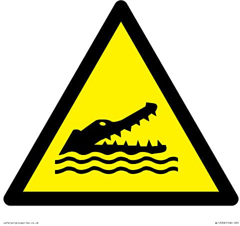 W067 Schild mit Aufschrift Warning: Crocodiles, Alligators or Caymans, 200 x 200 mm, S20