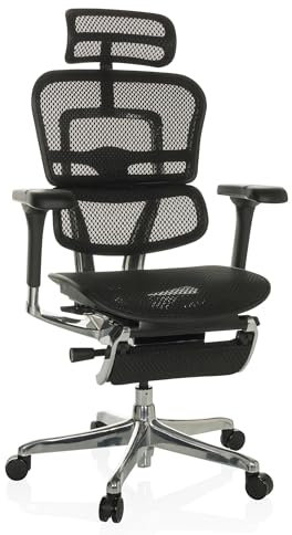 hjh OFFICE Chefsessel mit Fußablage ERGOHUMAN Plus LEGPRO GEN2 Originales Design, 24h Einsatz, Bürosessel mit Vollausstattung ergonomisch, Netz Schwarz