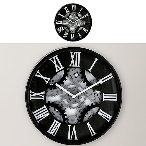 Cepewa Wanduhr Zahnrad | Ø30cm schwarz Kunststoff Glas batteriebetrieben | Dekouhr zum Aufhängen (1 x Wanduhr Zahnrad schwarz)