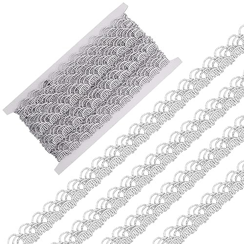 GORGECRAFT 5 Yards Silver Metallic Lace Trim 0.9 Inch Width Wavy Braid Gimp Ribbon Decorated Curve Venice Edge Sewing Craft Lace Garment Accessory for Wedding Bridal Costume Clothing Decor Bouquet