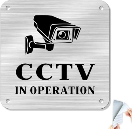 SINMAO CCTV Sign Alu with Self-adhesive,Private Property Security Sign/CCTV Sign Brushed Metal/Reflective Tape Marker Board Warning Stickers Square 10×10