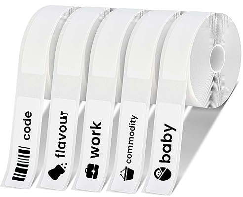 Thermo-Etikettenband, 5 Rollen Thermo-Etiketten Papier 12x40mm, Klebeband für Etikettierer, Thermoetiketten, Wasserdicht Etiketten für Schule Unternehmen Zuhause Büro