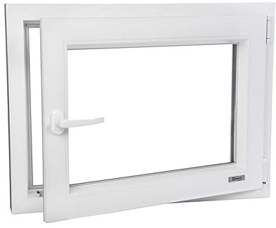 Fenster auf Alupl Neo Energeto Profile - Kunststofffenster Weiss BxH 600x800 mm - Garagenfenster/Gartenhausfenster/Kellerfenster 60x80 cm 2-fach Verglast - Din Rechts - Funktion Dreh Kipp