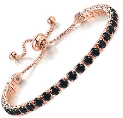 Apocalyptic-K Zirkonia Armband für Frauen, Tennisarmband Sparkle Verstellbares Armband Damenarmband Geschenk für festliche Tage (Schwarz Zirkonia，Roségold, 4MM)