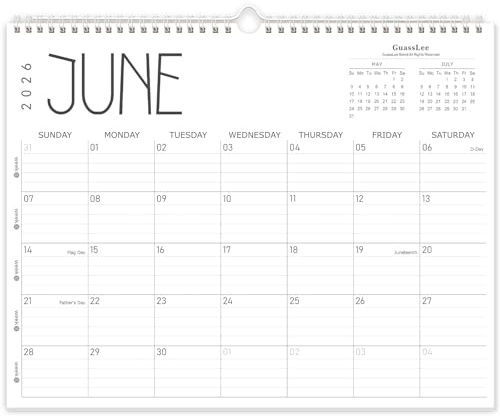 GuassLee Wall Calendar 2026, 2026-2027 Calendar Wall from Jun. 2026 to May 2027, 14 X 11 Paper Monthly Planner Wall Hanging Calendar with Thick Paper for Office Home Planning & Organizing