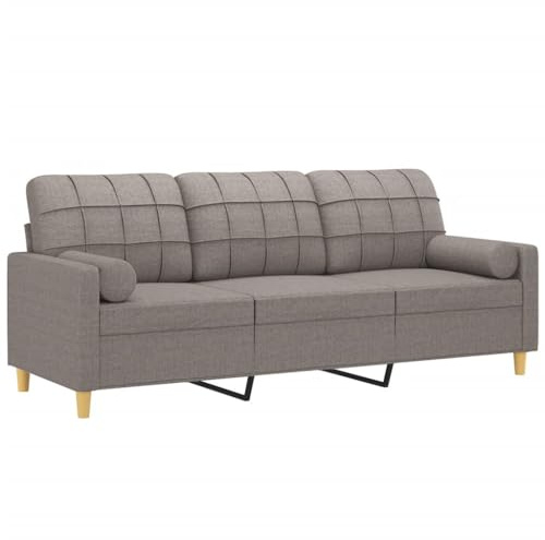 vidaXL Sofa 3 Sitzer, Couch mit Zierkissen, Liegesofa für Wohnzimmer, Polstersofa Sessel Relaxsofa Loungesofa Relaxcouch, Taupe Stoff