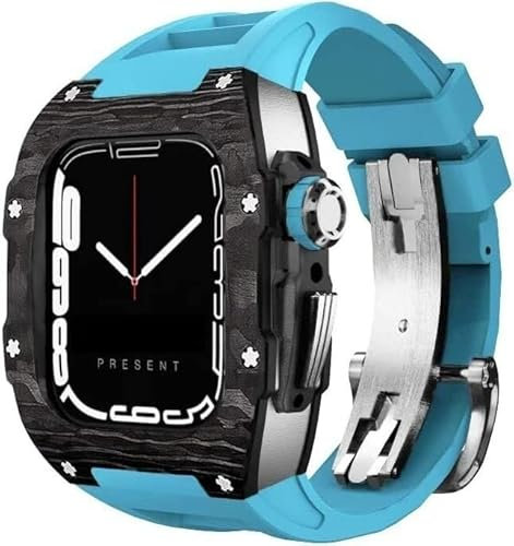 ZEDEVB Carbon Fiber Rm Watch Band Mod Kit, für Apple Watch Gehäuse und Band 45 mm 44 mm, Fluorkautschuk Uhrenarmband + Abdeckung Nachrüstset, für iWatch Series 8 7 6 5 4 SE, For 45mm, Kunststoff,
