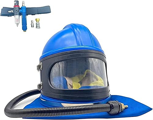 DXYHCYLL Sandblast Helmet Safe Air Feed Sandblast Helmet with A Sandblaster Thermostat with Shoulder Protective Sand Blast Hood Protector for Sandblasting Equipped Women Men Universal Size Blue
