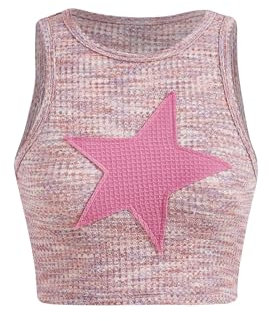 Floerns Canotta da donna senza maniche con stampa a stelle casual crop top, rosa cipria, L