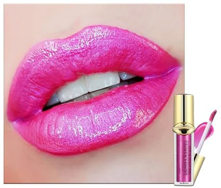 Lip Gloss Shimmering Lipsticks, Bright Pink Non-stick Cup Glitter Lipstick, Highly Pigmented Waterproof Long Lasting Liquid Lipstick, Not Fade Non-sticky Lip Stain, Gift for Women & Girls