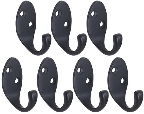 RICOO 7 x Garderobenhaken Schwarz Kleiderhaken Wand MH014-B7 Haken zum Einhängen Metallhaken Wandgarderobe Bademantel- & handtuchhaken zum Bohren Badhaken Badezimmerhaken Jakenhaken
