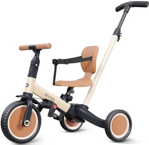 newyoo Kleinkinder-Dreirad mit Schiebegriff, Kleinkinderfahrrad,Geburtstagsspielzeug für Jungen und Mädchen, 5-in-1-Kinderdreirad