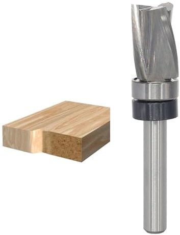 Sinoprotools Solid Carbide Flush Trim Router Bit, 1/4 Inch Shank 3-Flute Down Cut 1/2 Cutting Diameter，1'' Cutting Length，Top Bearing Spiral Pattern Router Bits for Wood Flush Trimming