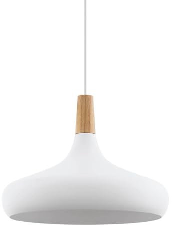 EGLO Pendellampe Sabinar, Pendelleuchte aus Stahl und Holz, Hängelampe in Weiß, braun, Fassung E27, Ø 40 cm, FSC zertifiziert