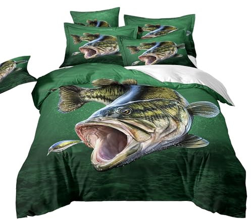 ZZTBQ Fische Tier Bettwäsche für Kinder 135x200 Kinderbettwäsche Bettbezug und Kissenbezug-Set Angeln Bass Fisch Ozean Einzelbettwäsche Set