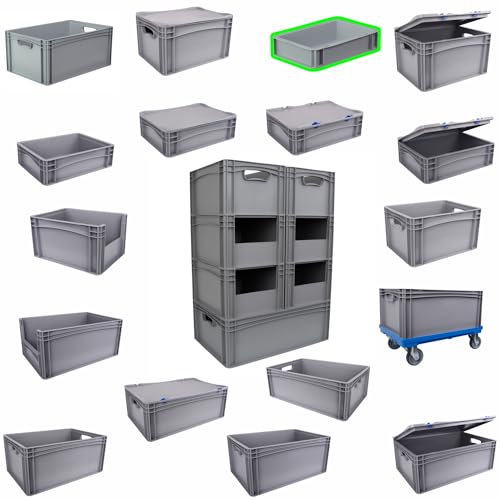 Hesselink Eurobox 30x20x7 cm, Handgriffe geschlossen, stapelbar, 2,9 Liter, grau, lebensmittelecht, Eurobehälter kombinierbar mit Deckel