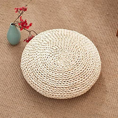 Coussin de Paille Rond, Tapis de Sol en Soie, Coques de Maïs/joncs, Comprend 1 Coussin de Paille Rond pour la Méditation du Yoga (Beige)