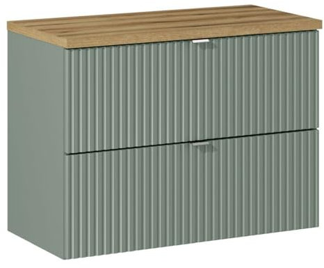 Lomadox Meuble de lavabo de salle de bain 80 cm en vert et chêne