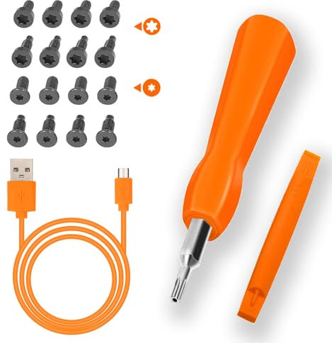 Haedot Ring Doorbell Screwdriver Replacement with 16pcs Ring Doorbell Screws, Charger Charging Cable Cord, Double-Ended T6 T15 Compatible with 2ND Video Doorbell 2, Pro Elite (Orange Set)
