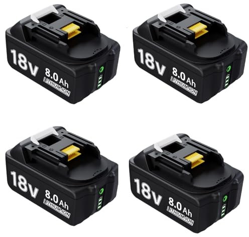 Akku für 18V 8000mAh Ersatzakku für 18V BL1860B BL1860 BL1850B BL1850 BL1840B BL1835 BL1830 BL1815 LXT-400 194204-5 194205-3 Werkzeug-Akku mit LED Indikator(4 Stück)