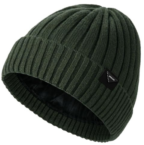 Wmcaps Wintermütze Herren, Beanie Herren mit verdicktem Fleece Futter, Unisex Klassische Mütze mit Bündchen Elastische und weiche Wollmütze Herzerwärmendes Geschenke für Männer Frauen, Militärgrün