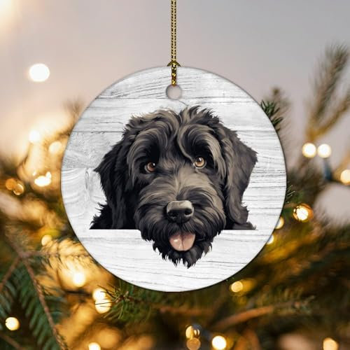 Weihnachtsbaumschmuck zum Aufhängen, Porzellan, schwarzer Russischer Terrier, Weihnachtsschmuck für Kinder, Teenager, Mädchen, Urlaub, Weihnachtsbaum, Anhänger, 7,6 cm
