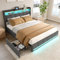 ADFUNIT Polsterbett 160x200 cm mit LED und USB, Doppelbett Stauraumbett mit 4 Schubladen, Jugendbett Rückenlehne Bettgestell mit Kopfteil und Lattenrost, Ohne Matratze, Leinen Dunkelgrau