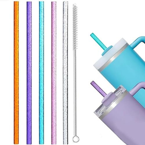 5 PCS Replacement Straw for Stanley 40 oz 30 oz Cup Tumbler with Handle, Stanley Cup Accessories, Glitter Reusable Straws with Cleaning Brush for Stanley Adventure Travel Tumbler Accessories